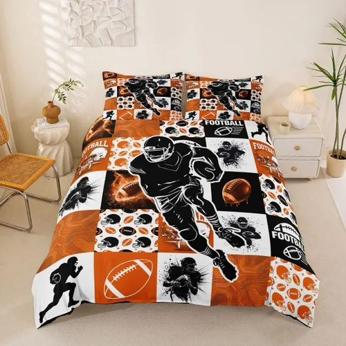 Miniatura 36 de Erosebridal Sports Duvet Cover Football Patchwork Bedding Sets, Geometric Ball Pattern Bed Cover Rugby Game Bed Set Twin