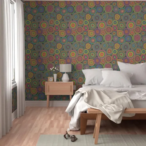 Miniatura 5 de Despegar y pegar papel tapiz Muestras – Colcha de retazos de abuelas mandala círculo colorido retro hippie personalizado extraíble papel pintado por