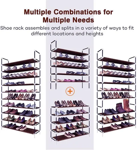 Miniatura 3 de Zapatero de 10 niveles, 50 pares de organizador de zapatos de tela no tejida, gabinete organizador de torre de zapatos, estante de ahorro de espacio