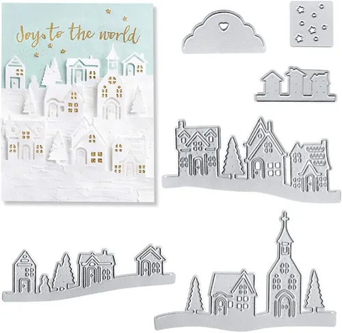 Village House - Moldes de plantilla de plantillas de corte de metal, herramienta de grabado en relieve para hacer tarjetas, álbum, álbumes de