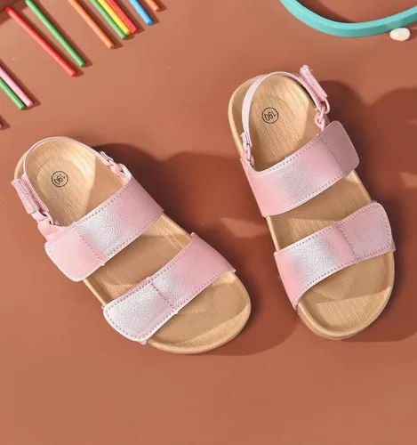 Miniatura 7 de Cubufly Sandalias para niños pequeños, de doble correa, planas, cómodas, para verano, correas elásticas en la parte trasera con gancho