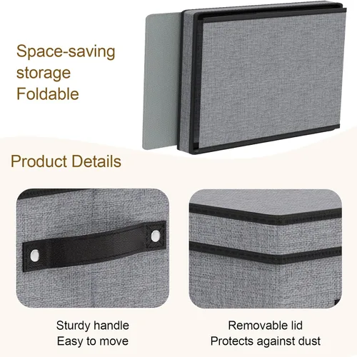Miniatura 5 de Contenedor de almacenamiento plegable, caja de almacenamiento de 10.2 x 7.8 x 6.7 pulgadas con tapa, organizador de armario para organizar con asas