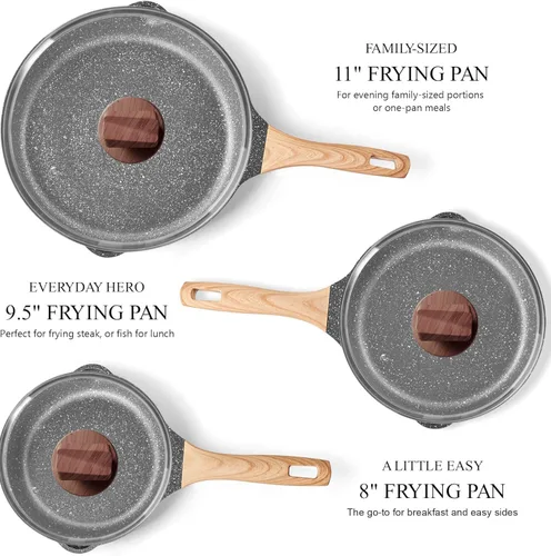 Miniatura 2 de YIIFEEO Juego de sartenes antiadherentes con tapas, juego de sartenes de granito, juego de sartenes para tortilla de huevo para cocinar, juego