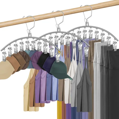 Miniatura 11 de Paquete de 3 perchas para faldas y pantalones con clips, organizador de leggings para colgar en el armario con 10 clips con capacidad para 30