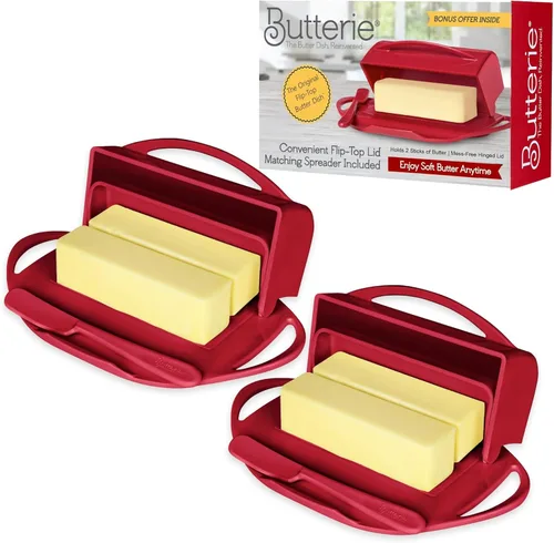 Miniatura 25 de Butterie Mantequillera con Tapa Abatible y Cuchillo a Juego, Contiene 2 Barras/Mantequilla Europea, Soporte para Mantequilla Sin Derrames