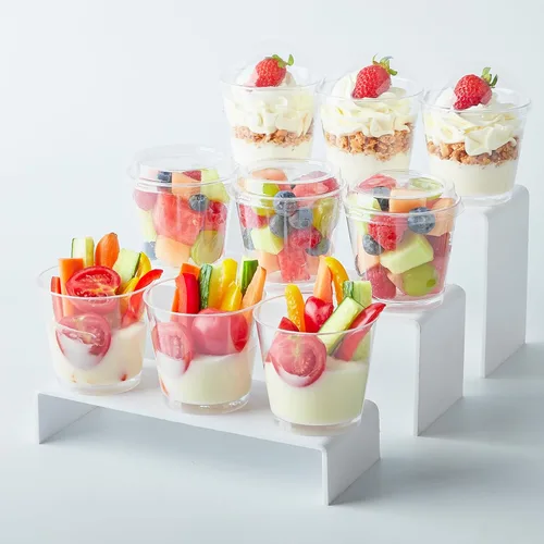 Miniatura 7 de Paquete de 50 mini tazas de postre de 6 onzas con tapas altas y cucharas, tazas pequeñas de plástico para tartas, tazas redondas para servir parfait