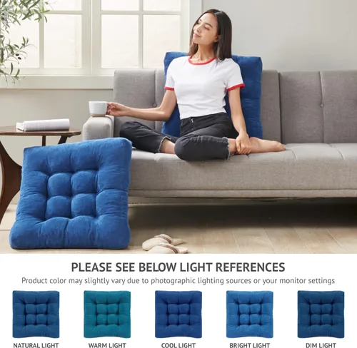 Miniatura 36 de Juego de 2 almohadas de suelo de meditación, almohadas cuadradas grandes para adultos, cojín de pana copetuda para sala de estar de tatami, gris, 22