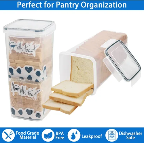 Miniatura 3 de Tiawudi 2 Pack Caja de Pan, Envase de Pan de Plástico, Almacenamiento de Pan para Encimera de Cocina, Guarda Pan con Tapa Hermética, Guarda Pan