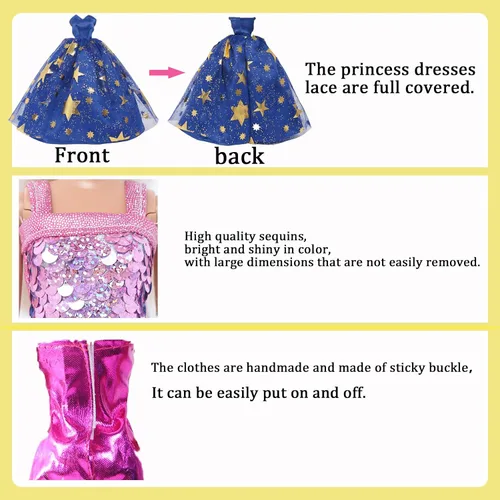 Miniatura 7 de 60 piezas de ropa y accesorios para muñecas, vestidos de boda, tops diarios, pantalones, trajes de baño, bikini, 10 minivestidos, faldas, perchas
