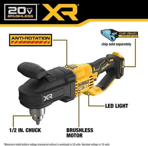 Miniatura 5 de DEWALT 20 V MAX* XR Taladro inalámbrico sin escobillas compacto de 1/2 pulg. para pernos y viguetas (solo herramienta) (DCD446B)