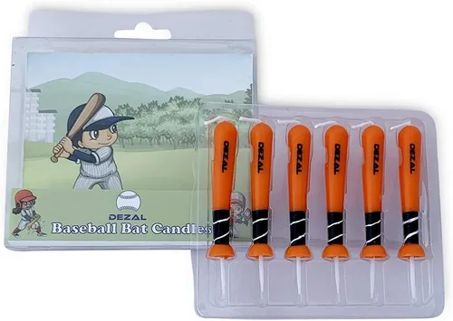 Miniatura 5 de DEZAL Velas de bate de béisbol naranja y bate de sóftbol (paquete de 6) para suministros y decoraciones de fiesta de cumpleaños de béisbol, velas
