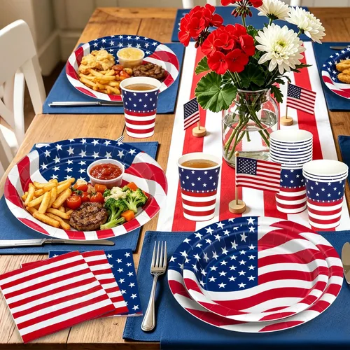 Miniatura 5 de 96 Pcs 4th of July Party Supplies Set, American Flag Patriotic Plates Napkins Cups, Disposable Red White Blue Star and Striped Dinnerware USA Flag