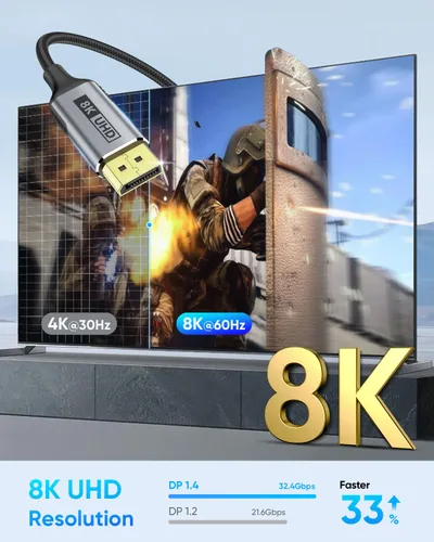 Miniatura 2 de SUNGUY Cable USB-C a DisplayPort de 5 pies, 8K a 60 Hz 4K a 240 Hz, USB C a DP 32.4 Gbps cable unidireccional Thunderbolt 4/3 para iPhone 17 16 15