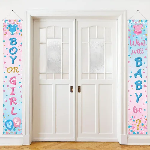 Miniatura 4 de Buryeah 2 piezas de decoración de puerta de revelación de género para niños o niñas, letreros de revelación de género para puerta, carteles