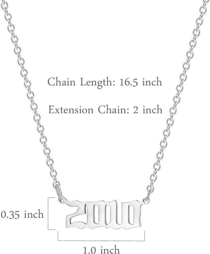 Miniatura 5 de Collar de acero inoxidable chapado en oro de 18 quilates con colgante de número de año de nacimiento y aniversario para mujeres y niñas
