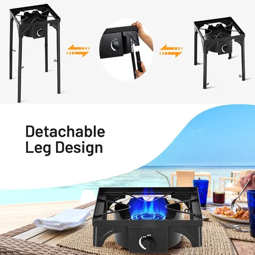 Miniatura 3 de Giantex Estufa de un solo quemador al aire libre, soporte de quemador de alta presión máx. 100,000 BTU, regulador de 0-20 PSI patas desmontables