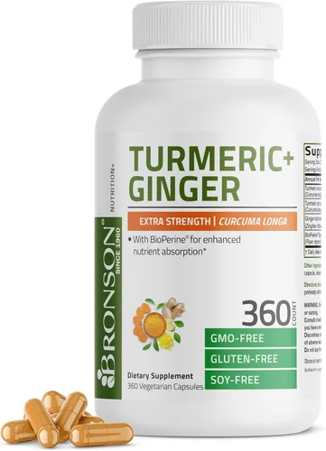 Miniatura 8 de Bronson Cúrcuma + jengibre extra fuerte apoyo para la salud y la digestión de las articulaciones con BioPerine, sin OMG, 60 cápsulas vegetarianas
