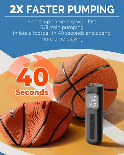 Miniatura 7 de ETENWOLF P200 Electric Ball Pump 2000mAh Sports Air Pump with Digital Pressure Gauge, Fast Inflation & Deflation for Basketball Soccer Volleyball