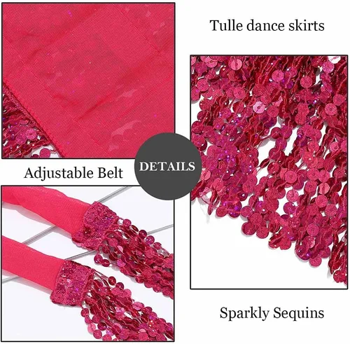 Miniatura 5 de EARENT Faldas bohemias de lentejuelas para danza del vientre, falda de cadera con flecos, bufanda de cadera para fiestas rave para mujeres y niñas
