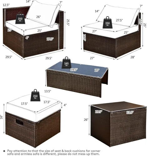 Miniatura 5 de Tangkula Patiojoy - Juego de muebles de patio de 8 piezas, sofá seccional de ratán PE para 6 personas con funda impermeable, para jardín, cubierta