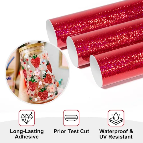 Miniatura 3 de TECKWRAP Vinilo adhesivo permanente cromado holográfico rojo brillante, 1 x 5 pies