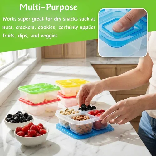 Miniatura 4 de AVLA Paquete de 10 cajas Bento para aperitivos, contenedores reutilizables para preparación de comidas, 4 compartimentos, cajas de almuerzo Bento