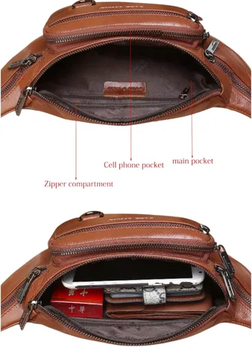 Miniatura 3 de Riñonera de cuero para hombre, bolsa de cintura grande para viajes, senderismo, ciclismo, motociclismo, pesca, correr, negro, marrón, café, Marrón