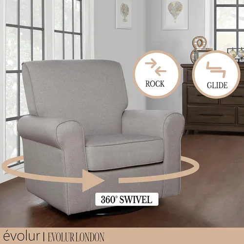 Miniatura 7 de Evolur London - Asiento giratorio tapizado de felpa, diseño ergonómico para guardería en fósil, montaje sin herramientas, fácil de limpiar