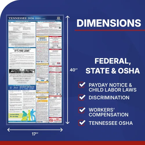 Miniatura 2 de Póster de la ley laboral estatal y federal de Tennessee 2026 - Cumple con OSHA en el lugar de trabajo - Publicación de regulaciones obligatorias