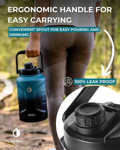 Miniatura 6 de Botella de agua de acero inoxidable aislada de un galón, jarra de 128 onzas, jarra de cerveza sellada al vacío de triple pared, con estuche