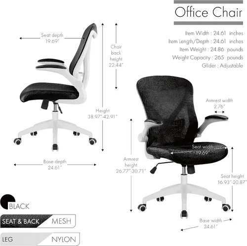 Miniatura 2 de Porthos Home Cole - Silla de oficina ergonómica con respaldo de malla transpirable, soporte lumbar, asiento giratorio de altura ajustable, mecanismo