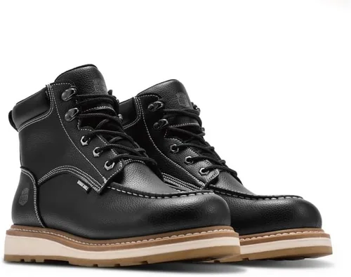 Botas de trabajo para hombre de 6 pulgadas con puntera suave, con cordones, botas de cuero de seguridad industrial resistentes al