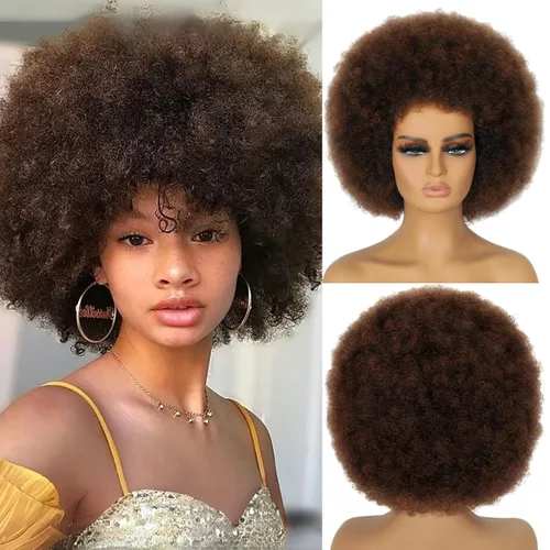 Miniatura 23 de Pelucas Afro para Mujeres Negras Pelucas Afro Rizadas de los 70s Suaves de Aspecto Natural Esponjosas y Saltarinas Pelucas Afro Negras Cabello