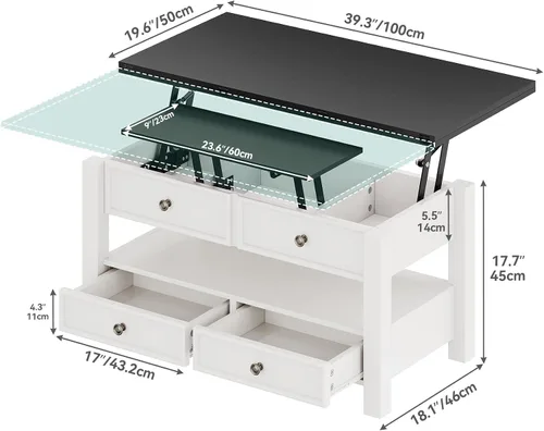 Miniatura 2 de YITAHOME Mesa auxiliar elevable, mesa auxiliar convertible multifunción 4 en 1 con cajones y compartimento oculto, se convierte en mesa de comedor