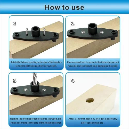 Miniatura 6 de Kit de plantilla de clavija para estante flotante, guía de taladro, carpintería para taladro recto de 1/2 pulgada, plantilla de taladro de clavija