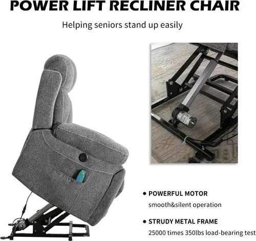 Miniatura 7 de IOMOR Silla reclinable grande para personas mayores con masaje y calor, sofá reclinable eléctrico con 2 portavasos, bolsillo lateral y puerto