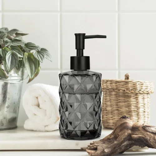 Miniatura 6 de Dispensador de jabón de vidrio de 11 onzas con bomba de plástico, dispensador de jabón de baño negro para lavar a mano y lavar platos, elegante