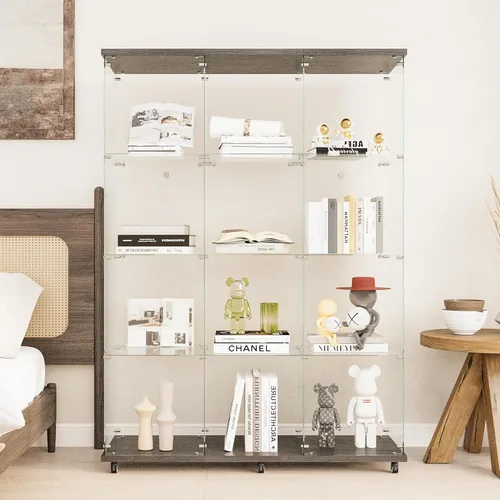 Miniatura 10 de Beauty4U - Vitrina de exhibición de una puerta con vidrio, gabinetes curio negros para sala de estar, dormitorio, oficina, exhibición de colección