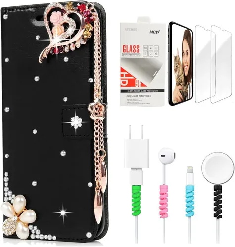 Miniatura 11 de Bling SSBLDwSPCPSeries-13 - Funda de piel con tapa y protector de pantalla y cable
