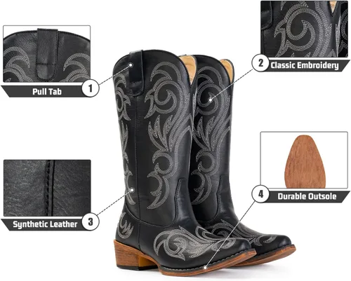 Miniatura 3 de IUV Botas vaqueras para mujer, botas vaqueras de media pantorrilla, botas vaqueras con punta puntiaguda