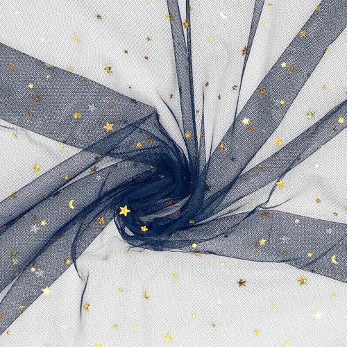 Miniatura 4 de Rollos de tela de tul azul claro con purpurina de 59 pulgadas x 3 yardas, estrella dorada y lentejuelas de tul para faldas tutú, costura, decoración