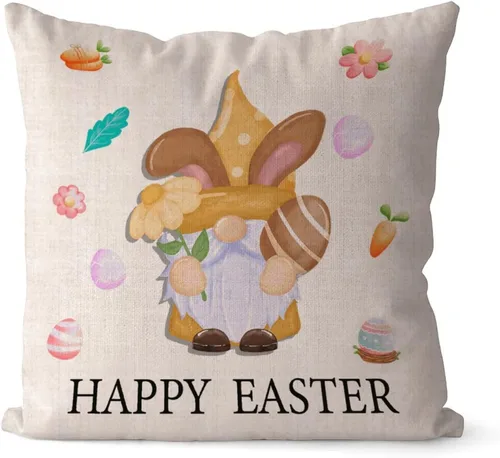 Miniatura 22 de Divertidas fundas de almohada de gnomo de Pascua, huevos de Pascua, zanahorias, divertidas fundas de almohada de 16 x 16 pulgadas, decoración