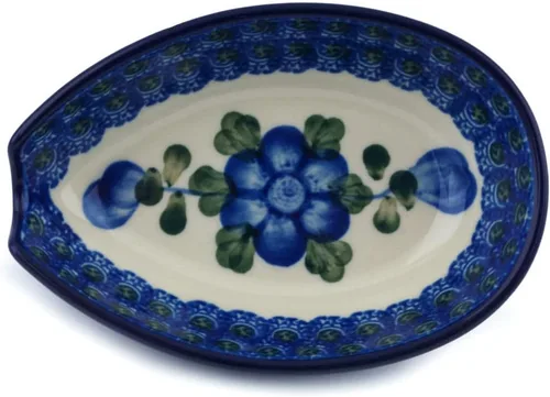 Miniatura 2 de Auténtico soporte de cuchara de cerámica polaca en diseño de amapolas azules hecho a mano en Bolesławiec Polonia por Ceramika Artystyczna +