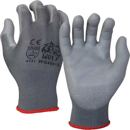 WOLF Guantes de trabajo con palma recubierta de poliuretano y carcasa de nylon, para construcción, mecánica, almacén, trabajo de jardinería, trabajo