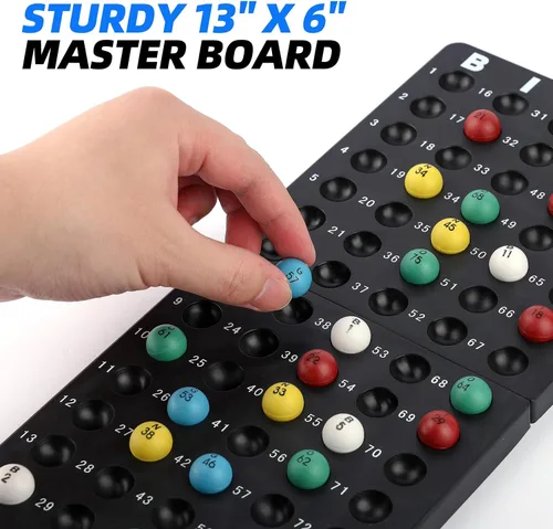 Miniatura 6 de Homwom El juego de bingo de lujo incluye 18 cartas mixtas, 150 fichas vibrantes, 75 bolas de llamada, jaula de bingo de 8 pulgadas, juego de bingo