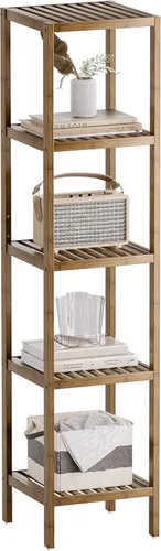 Miniatura 12 de SMIBUY Estante de almacenamiento para baño, organizador de bambú de 4 niveles, estantería multifuncional para sala de estar, dormitorio, cocina Negro