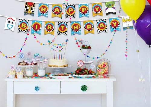 Miniatura 3 de Toy Story - Cartel de cumpleaños para niños, cartel inspirado en historias para decoraciones y suministros de fiesta, telón de fondo para interiores