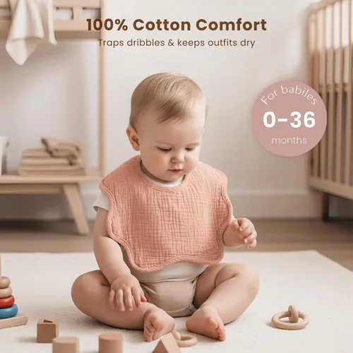 Miniatura 2 de Konssy Baberos de muselina para bebé, paquete de 8 unidades, 100% algodón absorbente, bandana baberos para dentición y babeo, unisex para niños