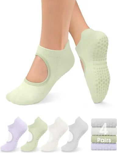 yeuG Calcetines de pilates para mujer, calcetines de yoga con agarres, parte superior abierta, antideslizantes, para barras, ballet, entrenamiento