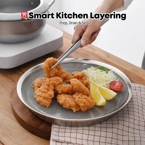 Miniatura 5 de WAGENSTEIGER Juego de bandejas de malla de acero inoxidable con bandeja de goteo, cesta y bandeja para freidora de aire, colador de cocina, colador